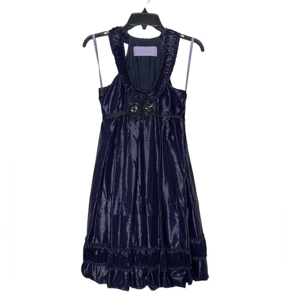 Rare Vera Wang Lavender Label Silk/Metallic Halter Mini Dress - Picture 1 of 11